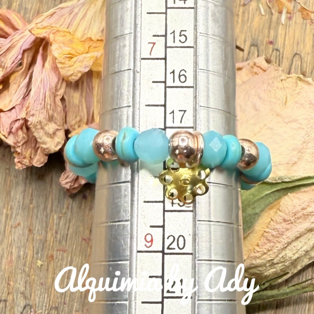 Turquoise Beaded Ring with Gold Accents band for stacking